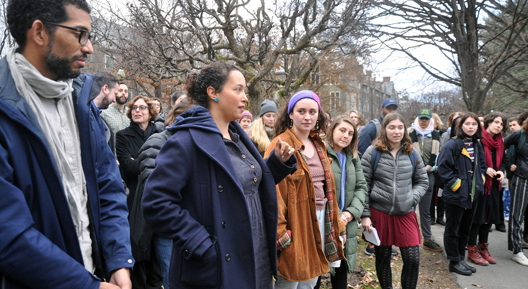 Student group listening to professor on Bard College campus